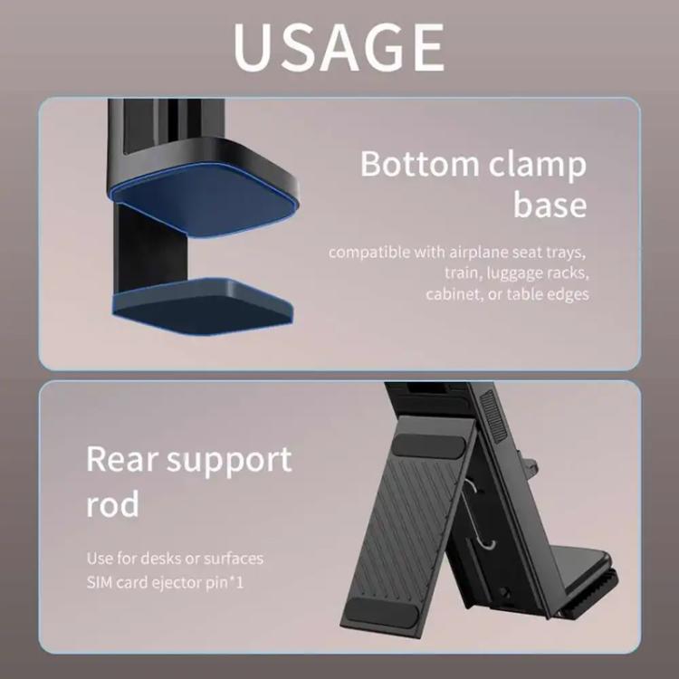 Travel Airplane Magnetic Mobile Phone Holder Adjustable Rotating Desktop Folding Holder(Black) - Desktop Holder by buy2fix | Online Shopping UK | buy2fix