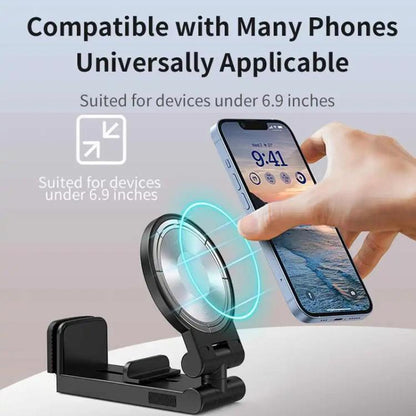 Travel Airplane Magnetic Mobile Phone Holder Adjustable Rotating Desktop Folding Holder(Black) - Desktop Holder by buy2fix | Online Shopping UK | buy2fix