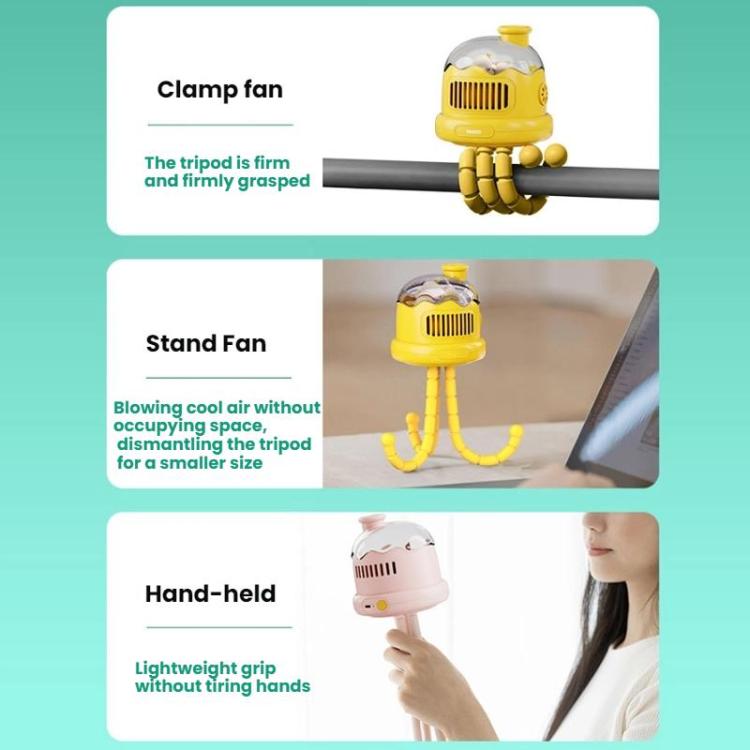 Octopus Clip-On Handheld Silent Bladeless Fan For Strollers, Color: Non-oscillating Yellow - Electric Fans by buy2fix | Online Shopping UK | buy2fix