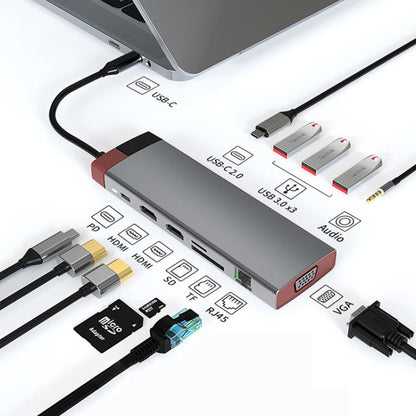 BS12A Metal Type-C Docking Station USB HUB Computer Multi Functional Expansion Dock - USB HUB by buy2fix | Online Shopping UK | buy2fix