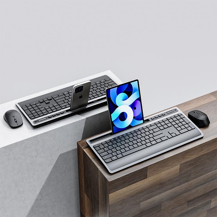 Wireless Keyboard and Mouse Combo for Business Office with Tablet Slot & Wrist Rest(Black) - Wireless Keyboard by buy2fix | Online Shopping UK | buy2fix