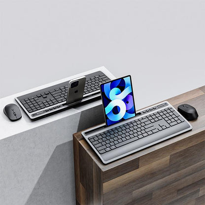 Wireless Keyboard and Mouse Combo for Business Office with Tablet Slot & Wrist Rest(Black) - Wireless Keyboard by buy2fix | Online Shopping UK | buy2fix