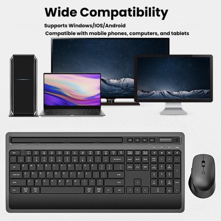 Wireless Keyboard and Mouse Combo for Business Office with Tablet Slot & Wrist Rest(Black) - Wireless Keyboard by buy2fix | Online Shopping UK | buy2fix