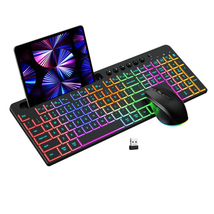 RGB Backlit Rechargeable Wireless Keyboard and Mouse Combo with Tablet Slot for Gaming, Office, and Home(CK731+CM623) - Wireless Keyboard by buy2fix | Online Shopping UK | buy2fix