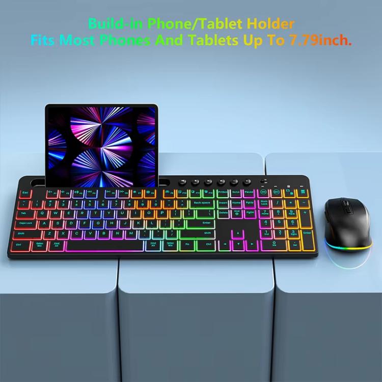 RGB Backlit Rechargeable Wireless Keyboard and Mouse Combo with Tablet Slot for Gaming, Office, and Home(CK731+CM623) - Wireless Keyboard by buy2fix | Online Shopping UK | buy2fix