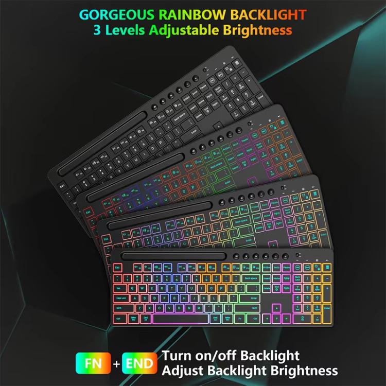 RGB Backlit Rechargeable Wireless Keyboard and Mouse Combo with Tablet Slot for Gaming, Office, and Home(CK731+CM623) - Wireless Keyboard by buy2fix | Online Shopping UK | buy2fix