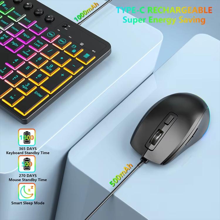 RGB Backlit Rechargeable Wireless Keyboard and Mouse Combo with Tablet Slot for Gaming, Office, and Home(CK731+CM623) - Wireless Keyboard by buy2fix | Online Shopping UK | buy2fix