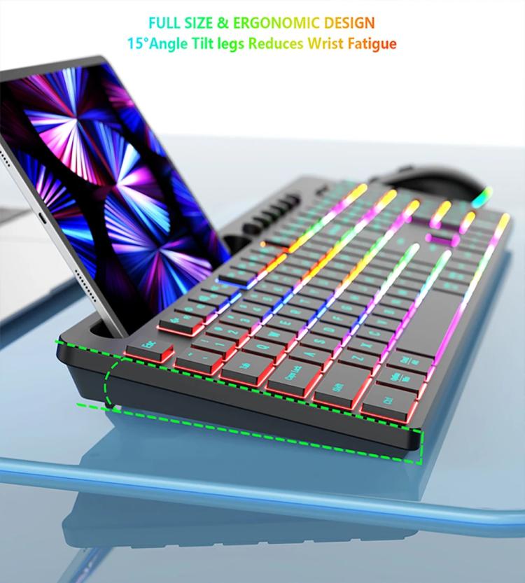 RGB Backlit Rechargeable Wireless Keyboard and Mouse Combo with Tablet Slot for Gaming, Office, and Home(CK731+CM623) - Wireless Keyboard by buy2fix | Online Shopping UK | buy2fix