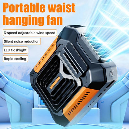 F66 Rechargeable Waist-Mounted Clip Fan With 3-Speed Settings & LED Flashlight Hands-Free Cooling For Construction, Outdoor Work, Hiking(Orange) - Electric Fans by buy2fix | Online Shopping UK | buy2fix