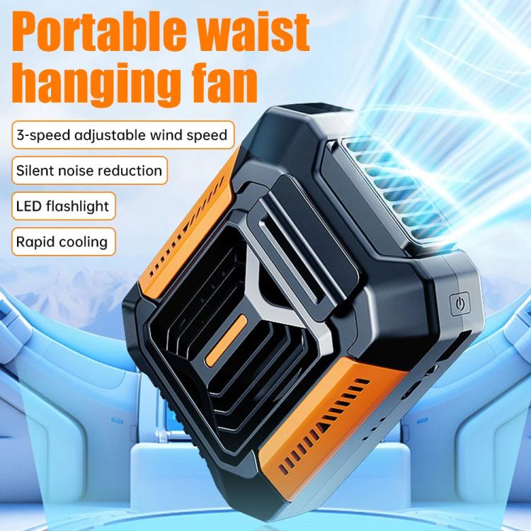 F66 Rechargeable Waist-Mounted Clip Fan With 3-Speed Settings & LED Flashlight Hands-Free Cooling For Construction, Outdoor Work, Hiking(Green) - Electric Fans by buy2fix | Online Shopping UK | buy2fix