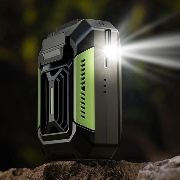 F66 Rechargeable Waist-Mounted Clip Fan With 3-Speed Settings & LED Flashlight Hands-Free Cooling For Construction, Outdoor Work, Hiking(Green) - Electric Fans by buy2fix | Online Shopping UK | buy2fix