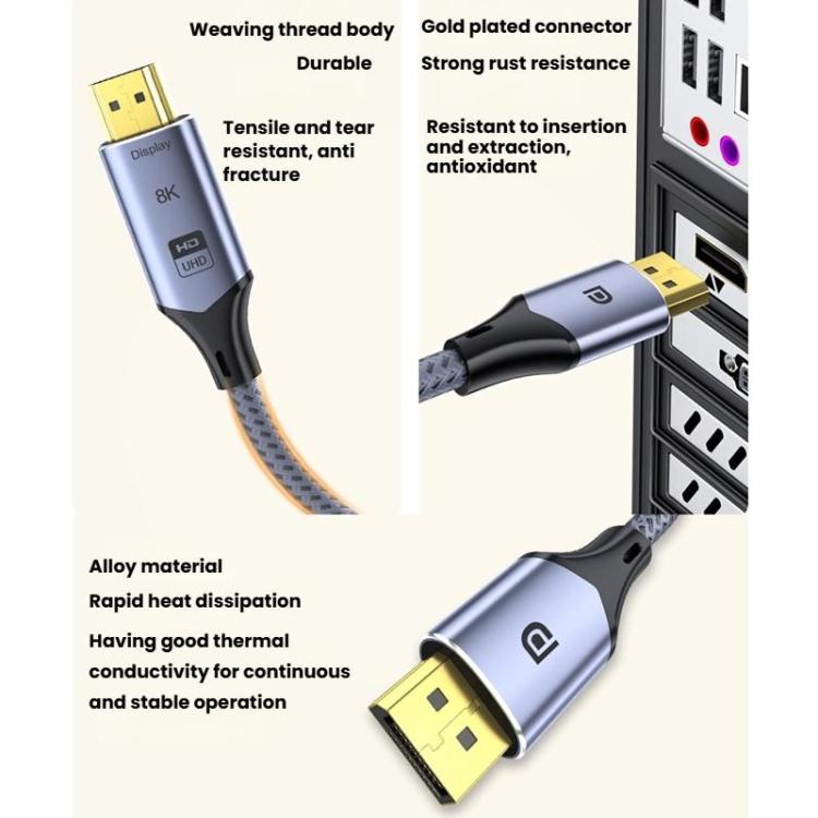 2m DP To HDMI 8K 60HZ HD Conversion Cable TV Computer Connection Conversion Monitor Projection Cable -  by buy2fix | Online Shopping UK | buy2fix