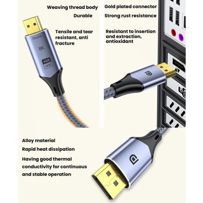 2m DP To HDMI 8K 60HZ HD Conversion Cable TV Computer Connection Conversion Monitor Projection Cable -  by buy2fix | Online Shopping UK | buy2fix