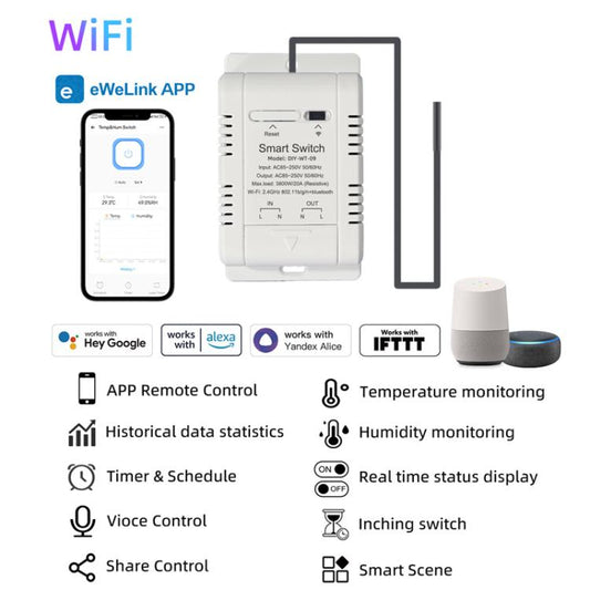 DIY-WT-09 20A Temperature Switch Smart Thermostat, Compatible With Google / Alexa / Yandex Alice / IFTTT, Spec: Humidity+1m Temperature Humidity Sensor - Thermostat & Thermometer by buy2fix | Online Shopping UK | buy2fix