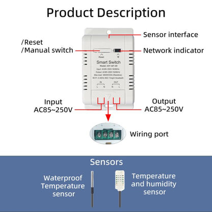 DIY-WT-09 20A Temperature Switch Smart Thermostat, Compatible With Google / Alexa / Yandex Alice / IFTTT, Spec: Humidity+1m Temperature Humidity Sensor - Thermostat & Thermometer by buy2fix | Online Shopping UK | buy2fix