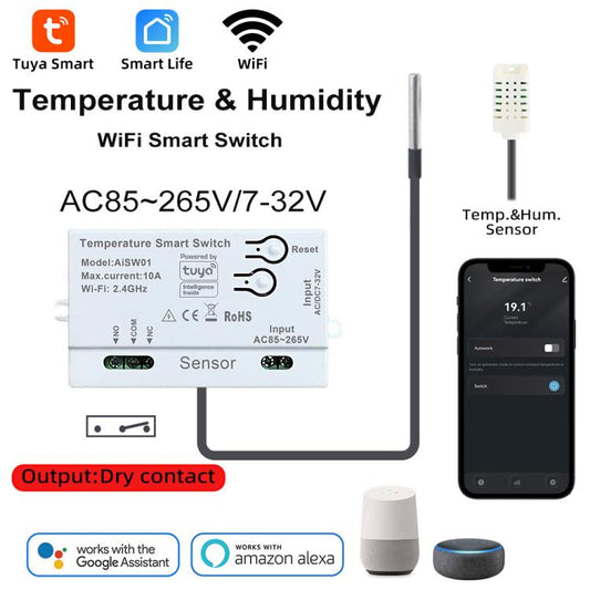 Graffiti WIFI Temperature Dry Contact Switch Module APP Remote Control Switch, Supports Google / Alexa Voice, Spec: Humidity+Integrated 1m Cable - Thermostat & Thermometer by buy2fix | Online Shopping UK | buy2fix