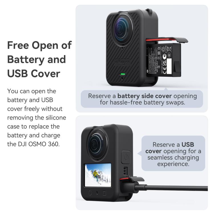 For DJI Osmo 360 Camera aMagisn Silicone Body Cover Set with Lens Cap & Neck Lanyard(Light Gray) - Case & Bags by aMagisn | Online Shopping UK | buy2fix