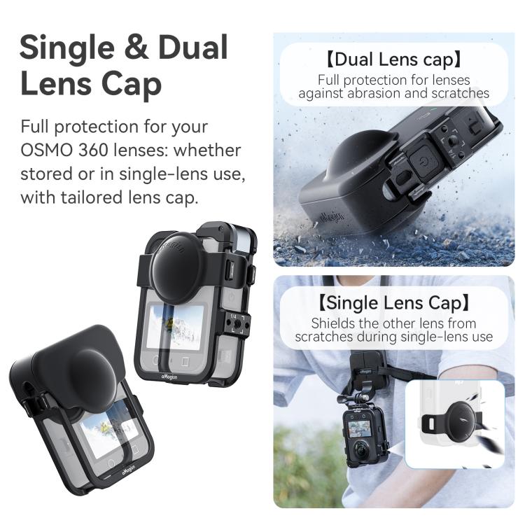For DJI Osmo 360 AMagisn Quick-Release Metal Cage With Dual/Single Lens Caps Camera Mount Rig(Smokey Steel) - Protection Frame by aMagisn | Online Shopping UK | buy2fix