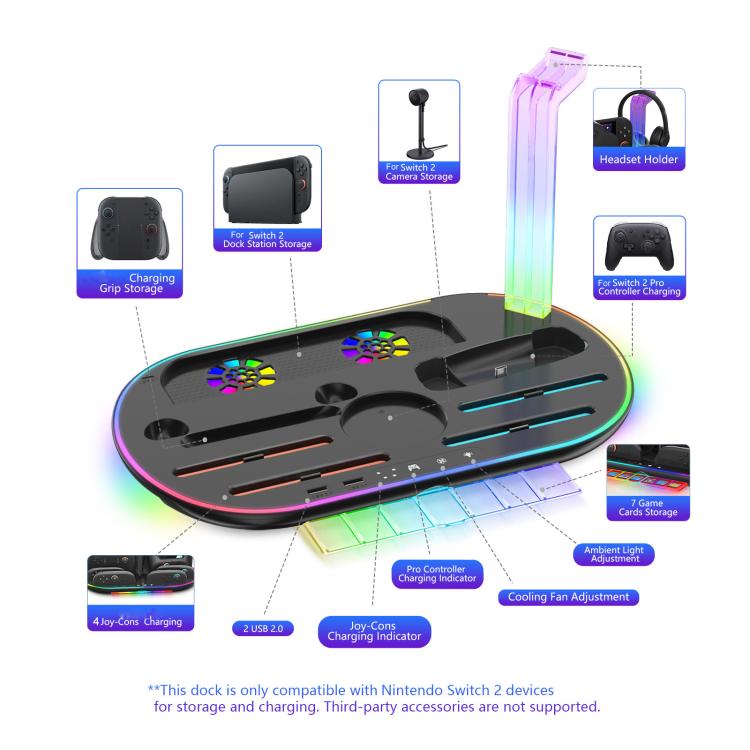 For Nintendo Switch 2 JYS NS2322 With RGB Light Charging Base Cooling Charging Storage Integrated Base(White) - Holder by JYS | Online Shopping UK | buy2fix