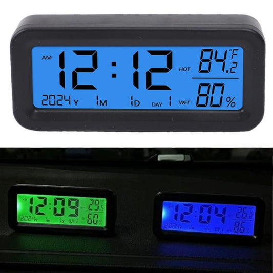 Car Solar-powered Clock With Luminous Light Thermometer Humidity Meter(Blue-green Light) - Clocks & Car Meters by buy2fix | Online Shopping UK | buy2fix
