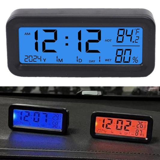 Car Solar-powered Clock With Luminous Light Thermometer Humidity Meter(Blue-red Light) - Clocks & Car Meters by buy2fix | Online Shopping UK | buy2fix