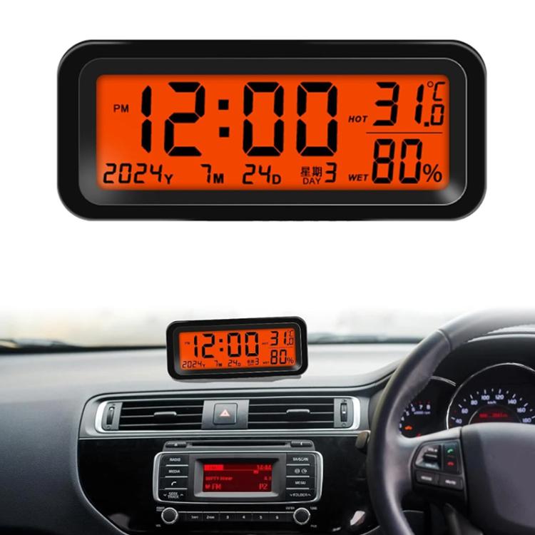 Car Solar-powered Clock With Luminous Light Thermometer Humidity Meter(Blue-red Light) - Clocks & Car Meters by buy2fix | Online Shopping UK | buy2fix