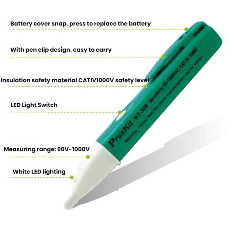 ProsKit NT-306 Non-Contact Portable Electrical Tester Pen With LED Zero Ground Wire Testing Tool - Current & Voltage Tester by ProsKit | Online Shopping UK | buy2fix