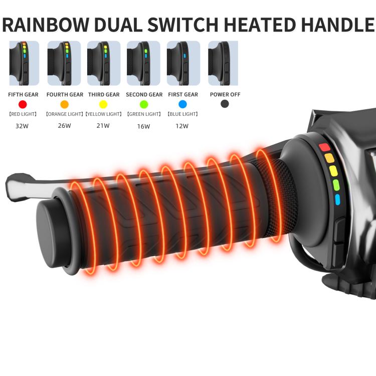 WUPP Rainbow Light Heated Motorcycle Handlebar Grips With Memory Function(Dual Switch/Right Hand 25mm) - Grips by WUPP | Online Shopping UK | buy2fix