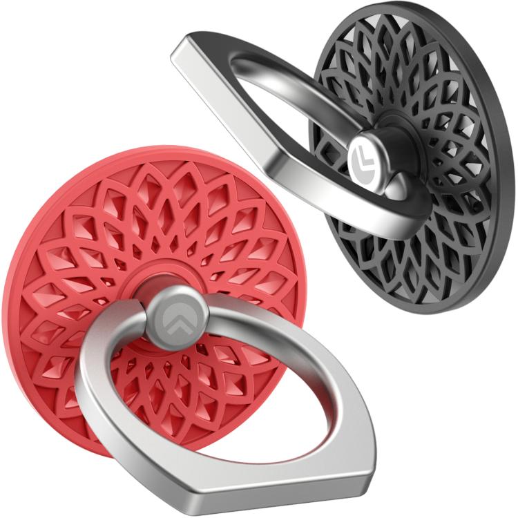 AhaStyle ST13 2pcs Metal Ring Clip Phone Holder Patterned Anti-Slip Design Back Stick Mount(Red+Black) - Ring Holder by AhaStyle | Online Shopping UK | buy2fix