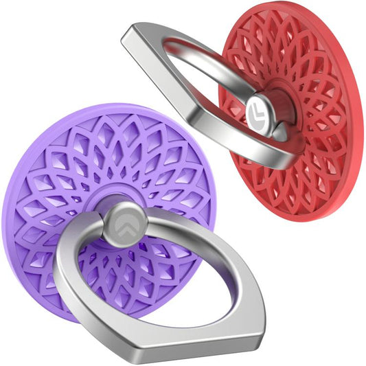 AhaStyle ST13 2pcs Metal Ring Clip Phone Holder Patterned Anti-Slip Design Back Stick Mount(Purple+Red) - Ring Holder by AhaStyle | Online Shopping UK | buy2fix