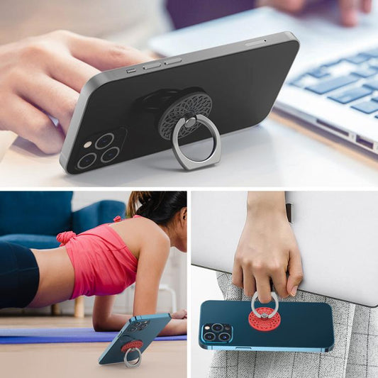 AhaStyle ST13 2pcs Metal Ring Clip Phone Holder Patterned Anti-Slip Design Back Stick Mount(Blue+Black) - Ring Holder by AhaStyle | Online Shopping UK | buy2fix