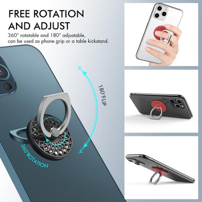 AhaStyle ST13 2pcs Metal Ring Clip Phone Holder Patterned Anti-Slip Design Back Stick Mount(Red+Black) - Ring Holder by AhaStyle | Online Shopping UK | buy2fix