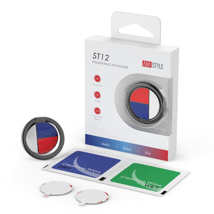 AhaStyle ST12 Metal Ring Clip Phone Stand Aluminum Alloy Adhesive Mount(Black White Blue) - Ring Holder by AhaStyle | Online Shopping UK | buy2fix