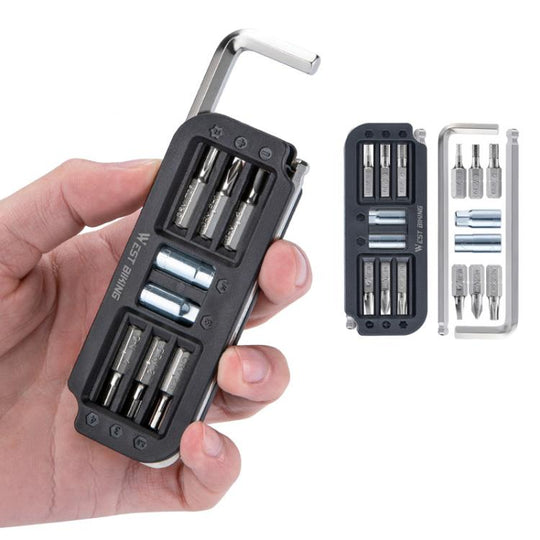 WEST BIKING 10-in-1 Bicycle Repair Tool Kit Bike Multi-Tool with Hex Keys, Adapter Socket Set, SL4/PH1/T25 Bits(Black)