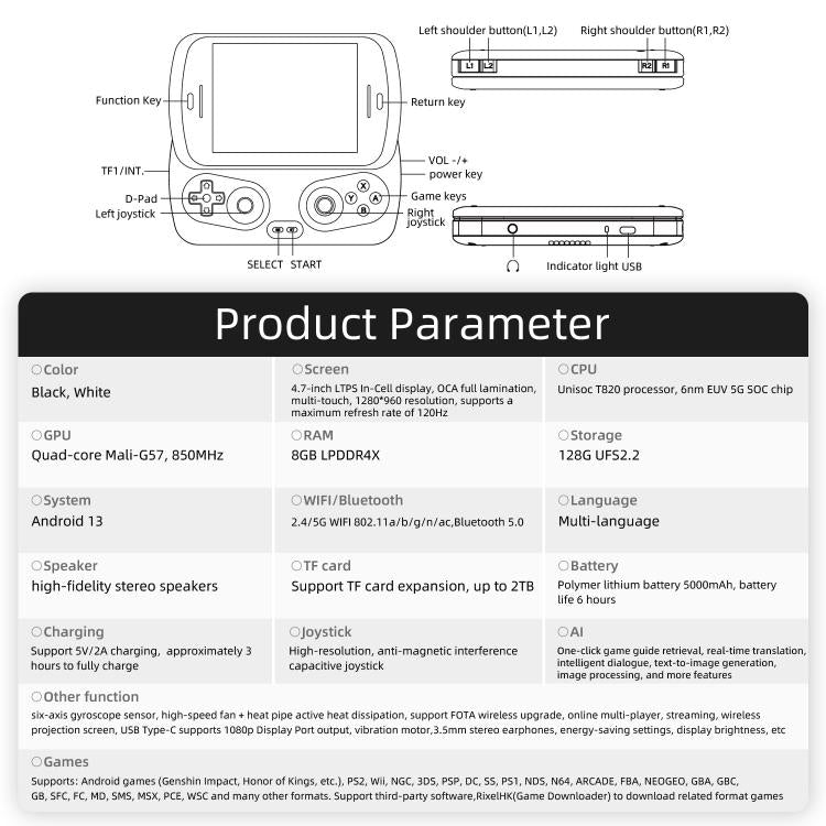 ANBERNIC RG Slide Video Game Console 4.7-Inch LTPS In-Cell Screen Android 13 OS For Retro/Cloud Gaming & Streaming 8+128G(White) - Pocket Console by ANBERNIC | Online Shopping UK | buy2fix