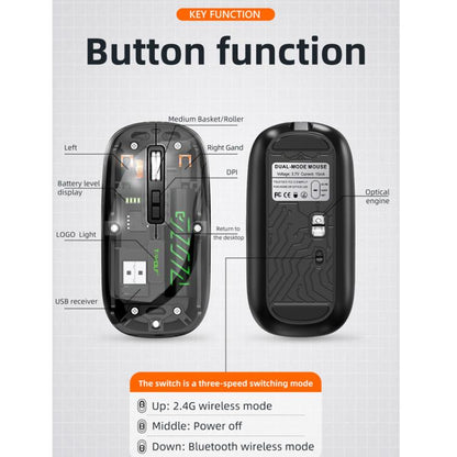 T-WOLF X11 Transparent Wireless Mouse Dual Mode 2.4G+Bluetooth, USB-C Rechargeable with Magnetic Cover(White) - Wireless Mice by T-WOLF | Online Shopping UK | buy2fix