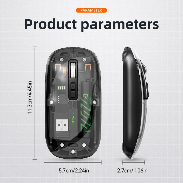 T-WOLF X11 Transparent Wireless Mouse Dual Mode 2.4G+Bluetooth, USB-C Rechargeable with Magnetic Cover(White) - Wireless Mice by T-WOLF | Online Shopping UK | buy2fix
