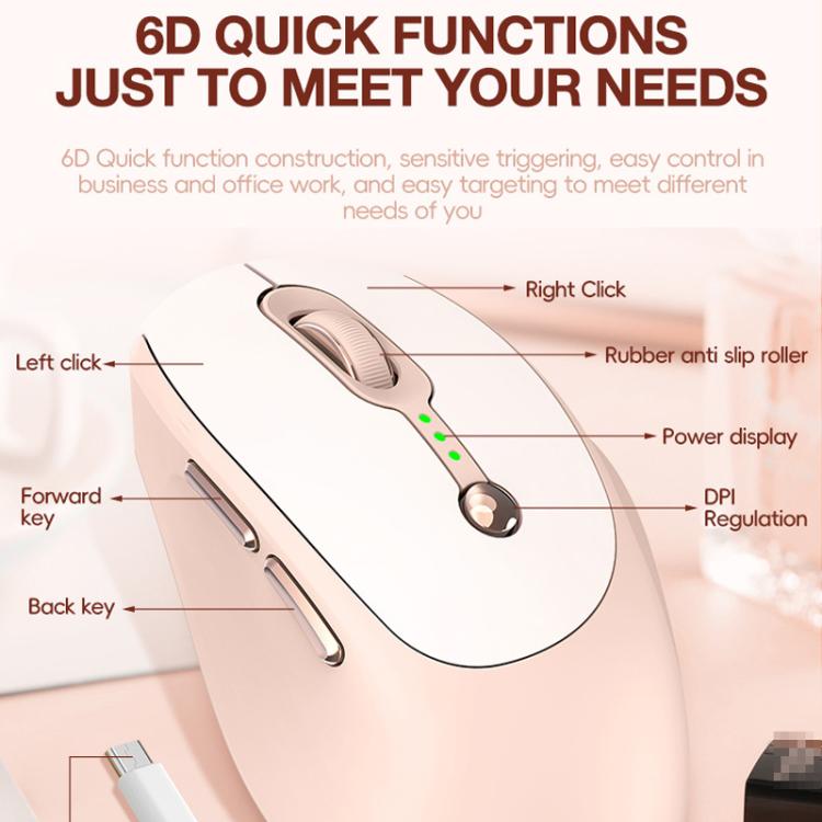 T-WOLF Q7 Single-Mode 2.4G 2400 DPI Wireless Mouse USB-C Rechargeable, Milk Tea Color Elegant Design with Battery Indicator - Wireless Mice by T-WOLF | Online Shopping UK | buy2fix