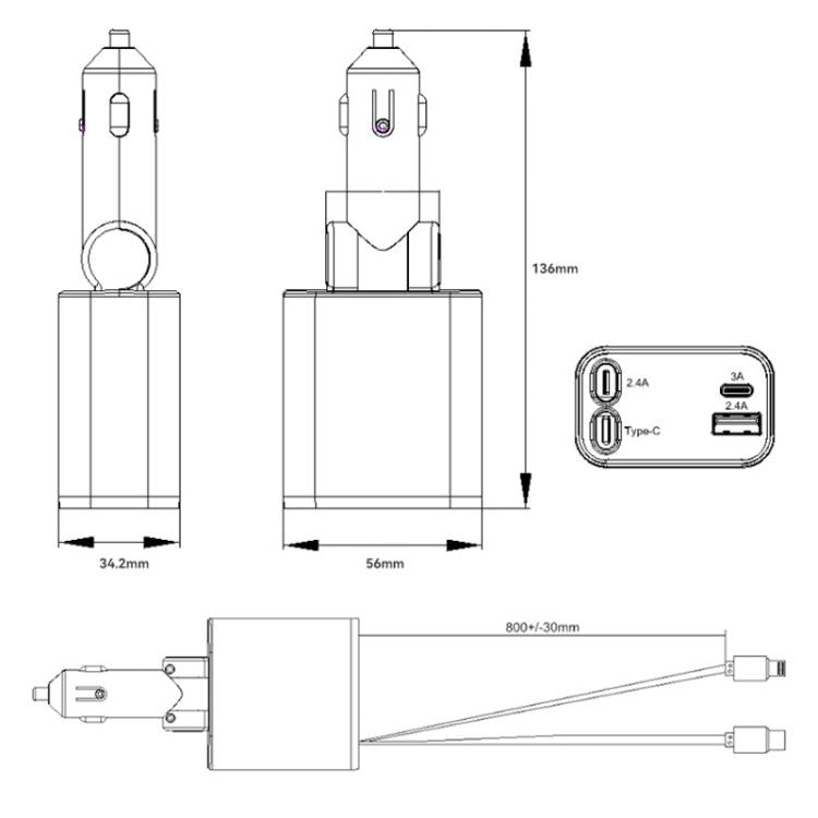 PD30W Car Charger With Retractable Cable(8 Pin+8 Pin) - Car Charger by buy2fix | Online Shopping UK | buy2fix