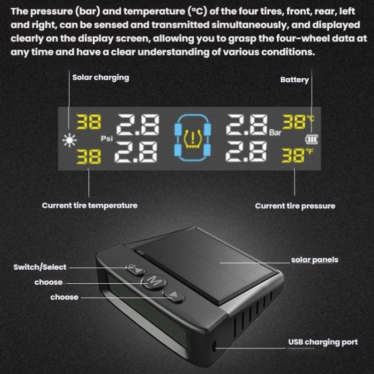 Automotive TPMS Four-Tire Pressure Monitor, Specification: Voice Version Internal Sensor(Russian) - Tire Pressure Gauges by buy2fix | Online Shopping UK | buy2fix