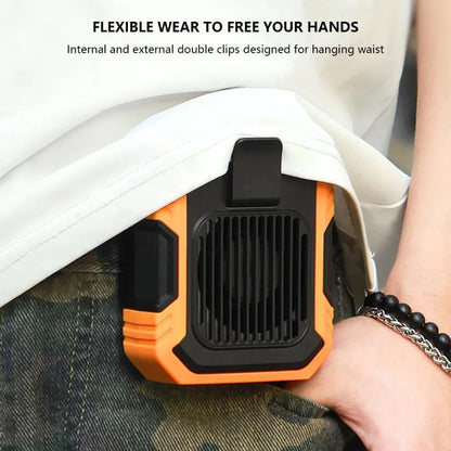 Rechargeable Waist-Mounted Clip Fan With 3-Speed Settings & LED Flashlight Hands-Free Cooling For Construction, Outdoor Work, Hiking(Orange) - Electric Fans by buy2fix | Online Shopping UK | buy2fix