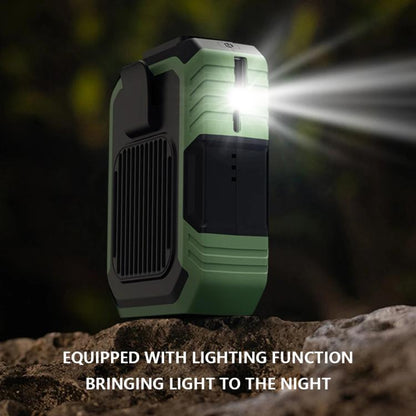 Rechargeable Waist-Mounted Clip Fan With 3-Speed Settings & LED Flashlight Hands-Free Cooling For Construction, Outdoor Work, Hiking(Green) - Electric Fans by buy2fix | Online Shopping UK | buy2fix