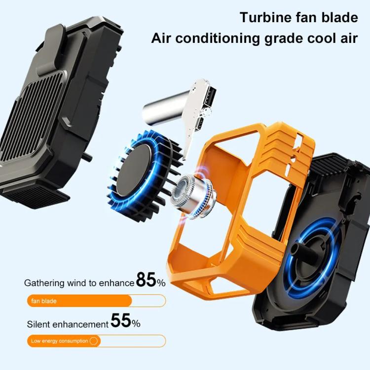 Rechargeable Waist-Mounted Clip Fan With 3-Speed Settings & LED Flashlight Hands-Free Cooling For Construction, Outdoor Work, Hiking(Orange) - Electric Fans by buy2fix | Online Shopping UK | buy2fix