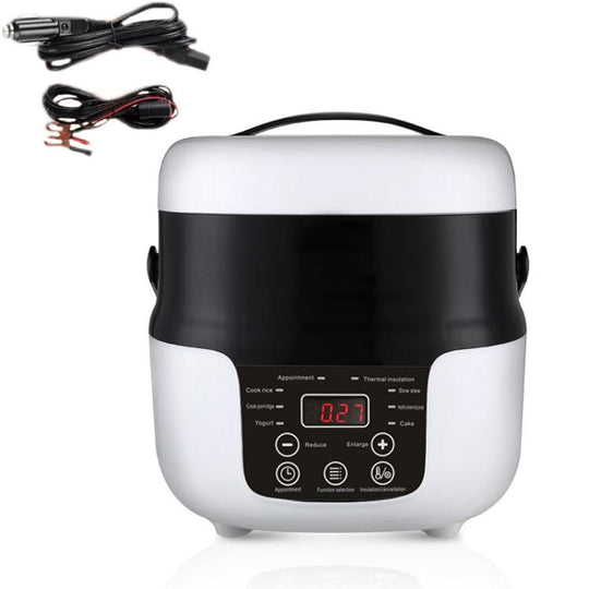 12V-24V 2L Car-Mounted Push-Button Rice Cooker, Specification: English + Battery Cable