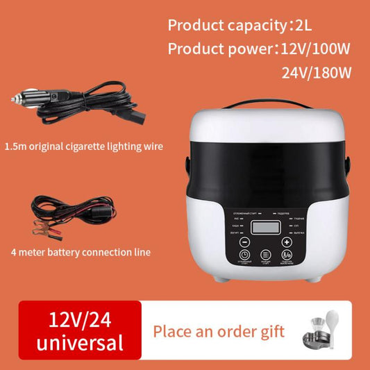12V-24V 2L Car-Mounted Push-Button Rice Cooker, Specification: English + Battery Cable - Rice Cookers by buy2fix | Online Shopping UK | buy2fix