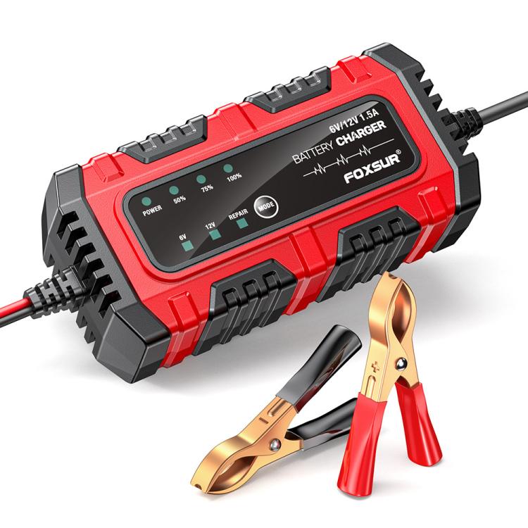 FOXSUR Smart 6V/12V 1.5A Battery Charger 4AH-30AH Lead Acid Battery Maintainer For Motorcycle/Car/ATV UK Plug - Battery Charger by FOXSUR | Online Shopping UK | buy2fix