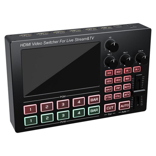 1080P 60Hz 4-Way HDMI Guide Switchboard Built-In 5 Inch Monitor Screen HD Video Live Capture Recording UK Plug