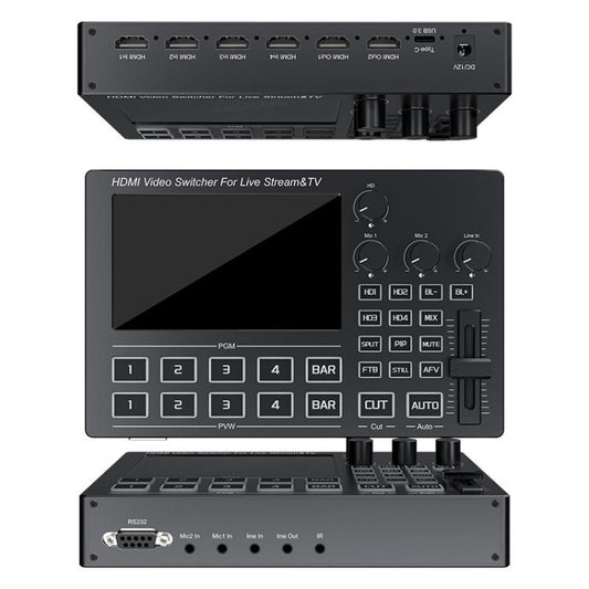 1080P 60Hz 4-Way HDMI Guide Switchboard Built-In 5 Inch Monitor Screen HD Video Live Capture Recording UK Plug - Live Sound Effects Processors by buy2fix | Online Shopping UK | buy2fix