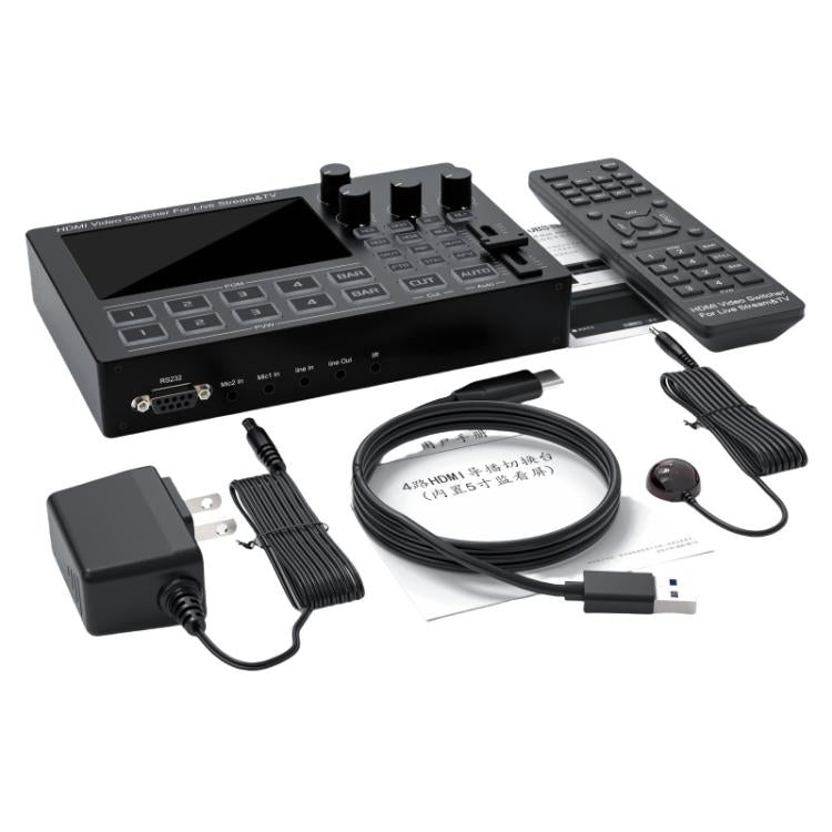 1080P 60Hz 4-Way HDMI Guide Switchboard Built-In 5 Inch Monitor Screen HD Video Live Capture Recording US Plug - Live Sound Effects Processors by buy2fix | Online Shopping UK | buy2fix