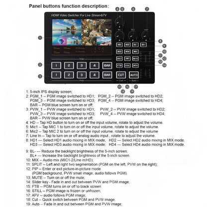 1080P 60Hz 4-Way HDMI Guide Switchboard Built-In 5 Inch Monitor Screen HD Video Live Capture Recording UK Plug - Live Sound Effects Processors by buy2fix | Online Shopping UK | buy2fix